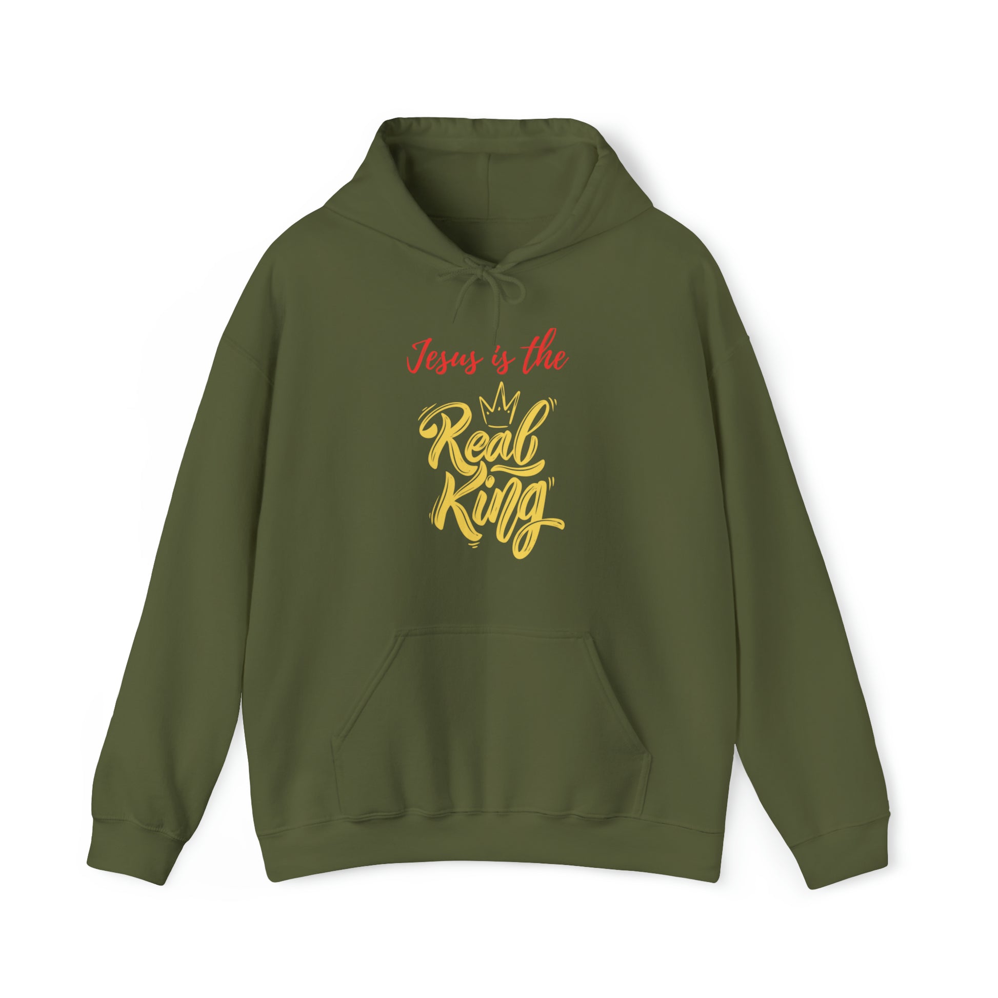 Jesus Is The Real King Christian Hoodie Military Green tosave1life.com