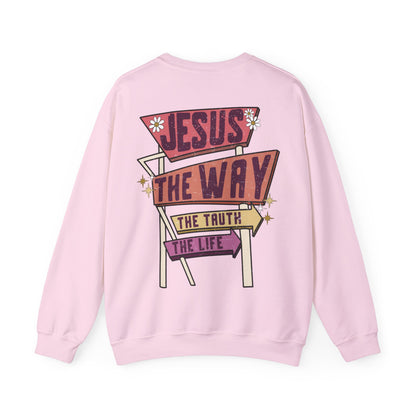 Jesus the Way Christian Sweatshirt Light Pink tosave1life.com