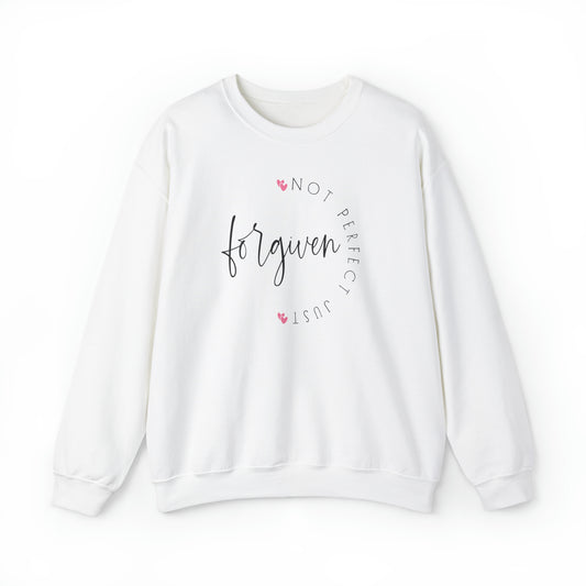 Not Perfect Just Forgiven Christian Sweatshirt White tosave1life.com