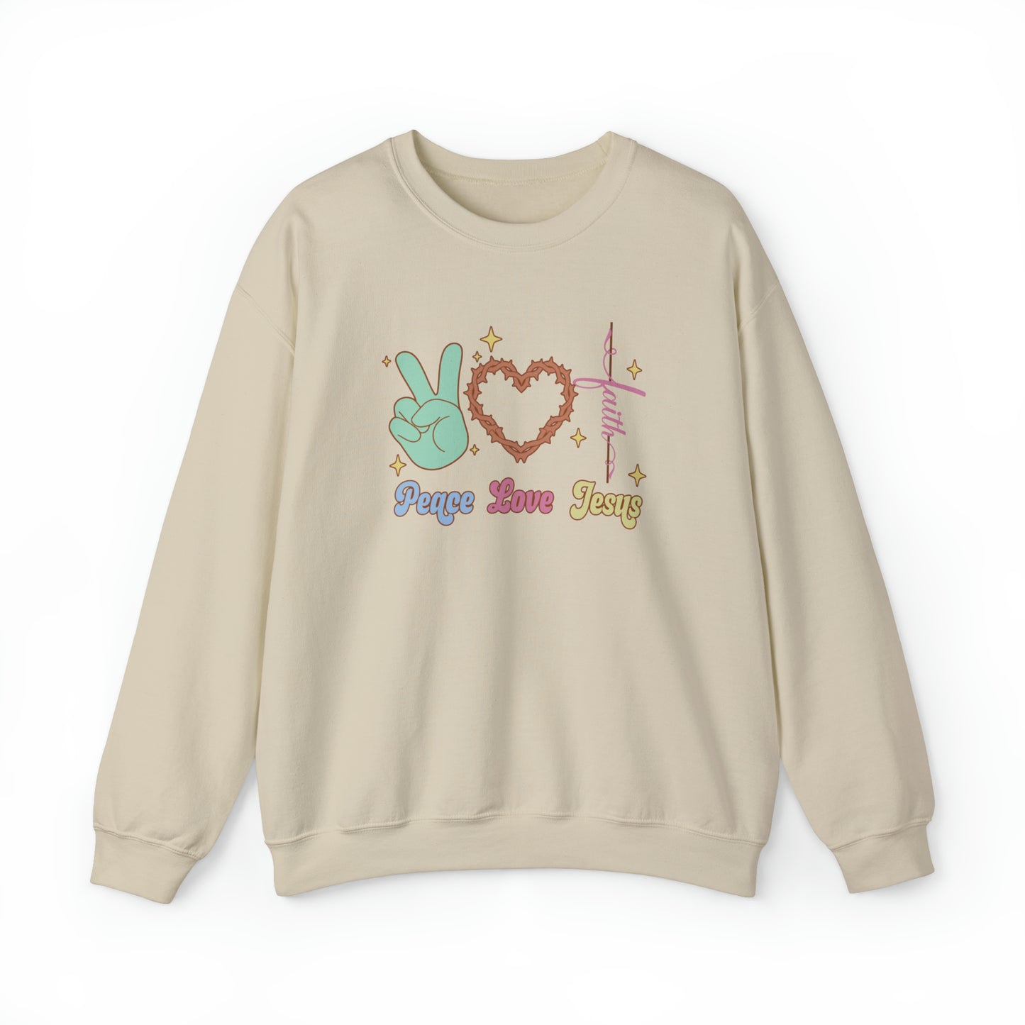 Peace Love Jesus Christian Sweatshirt Sand tosave1life.com