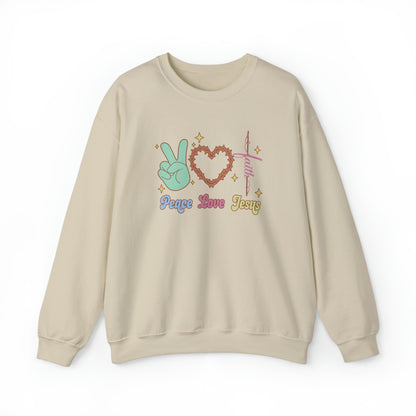 Peace Love Jesus Christian Sweatshirt Sand tosave1life.com