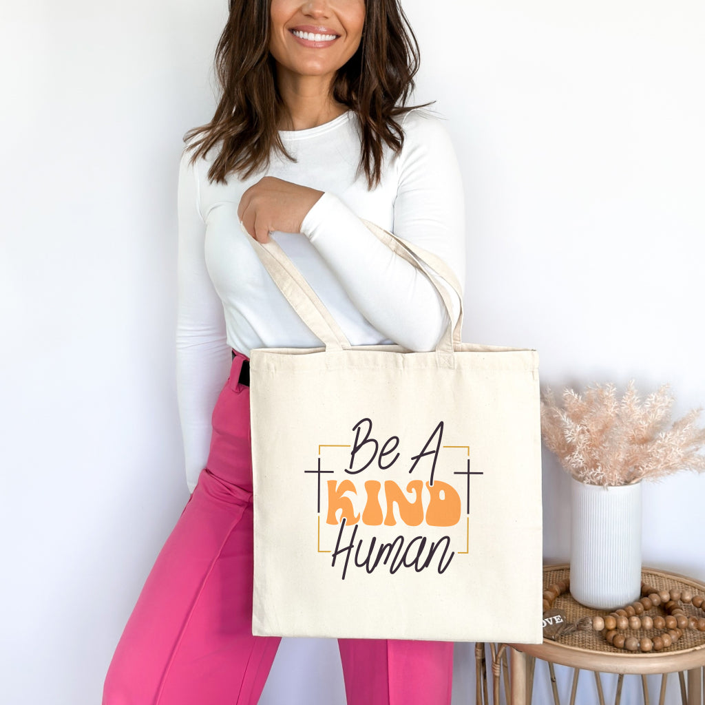 Be a Kind Human Christian Tote Bag Natural 15" x 16" tosave1life.com