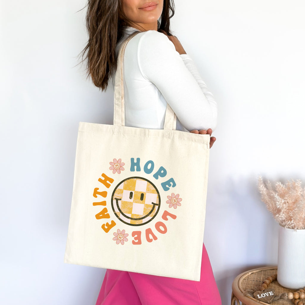 Faith Hope Love Christian Tote Bag Natural 15" x 16" tosave1life.com