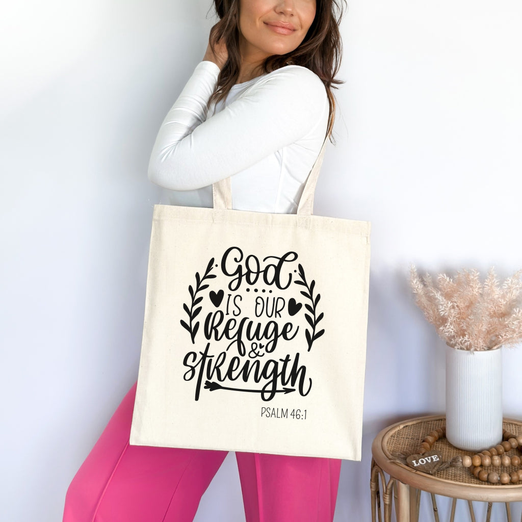 God is Our Refuge Christian Tote Bag tosave1life.com