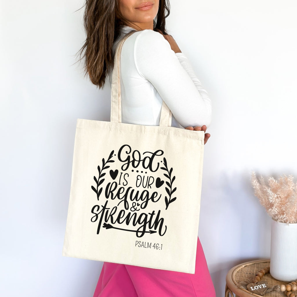 God is Our Refuge Christian Tote Bag tosave1life.com