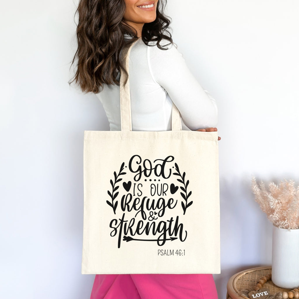 God is Our Refuge Christian Tote Bag Natural 15" x 16" tosave1life.com