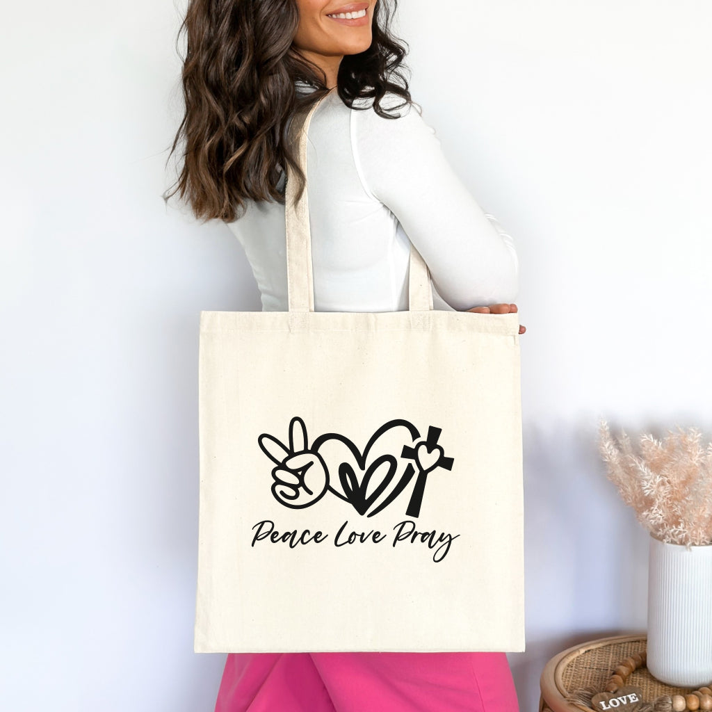 Peace Love Pray Christian Tote Bag tosave1life.com