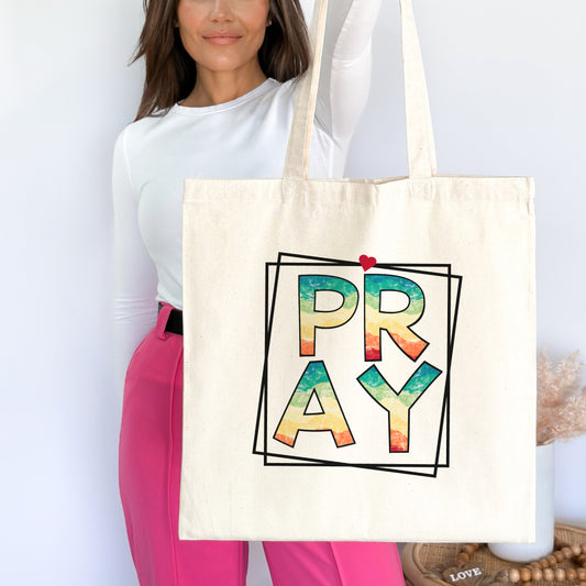 Pray Christian Tote Bag Natural 15" x 16" tosave1life.com