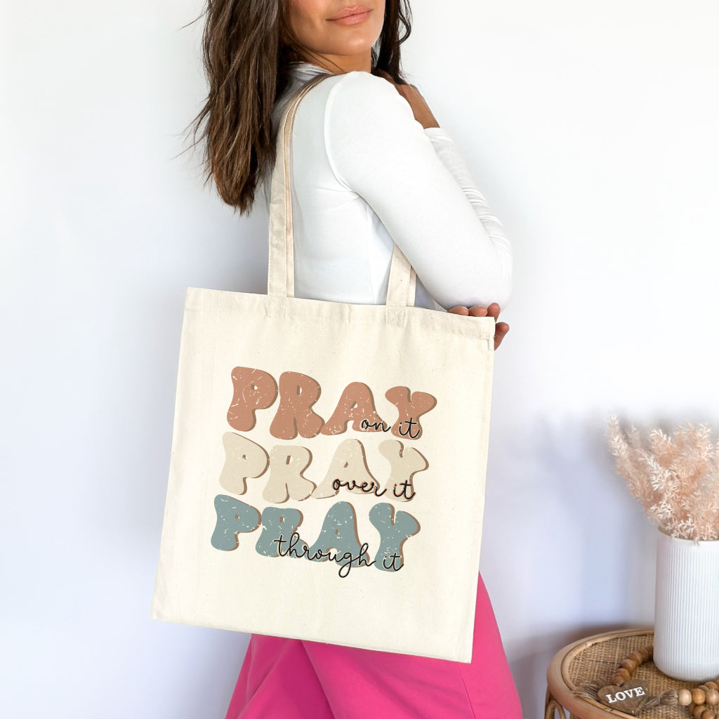 Pray Christian Tote Bag Natural 15" x 16" tosave1life.com