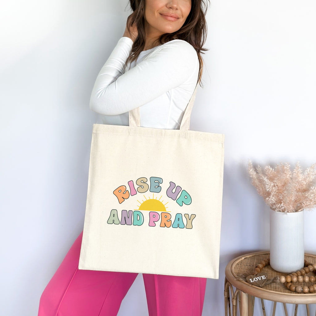 Rise Up and Pray Christian Tote Bag Natural 15" x 16" tosave1life.com